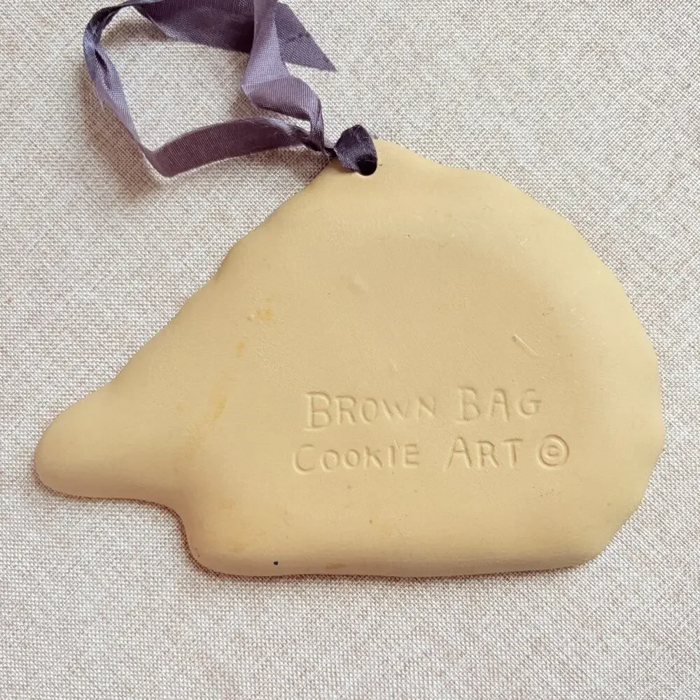 Dinosaur Ornament Stegosaurus Brown Bag Cookie Art Ceramic 7in Wall Hanging Deco